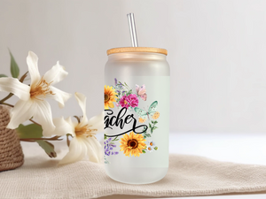 18oz Personalized  Frosted Glass Tumbler with Teacher Appreciation #223