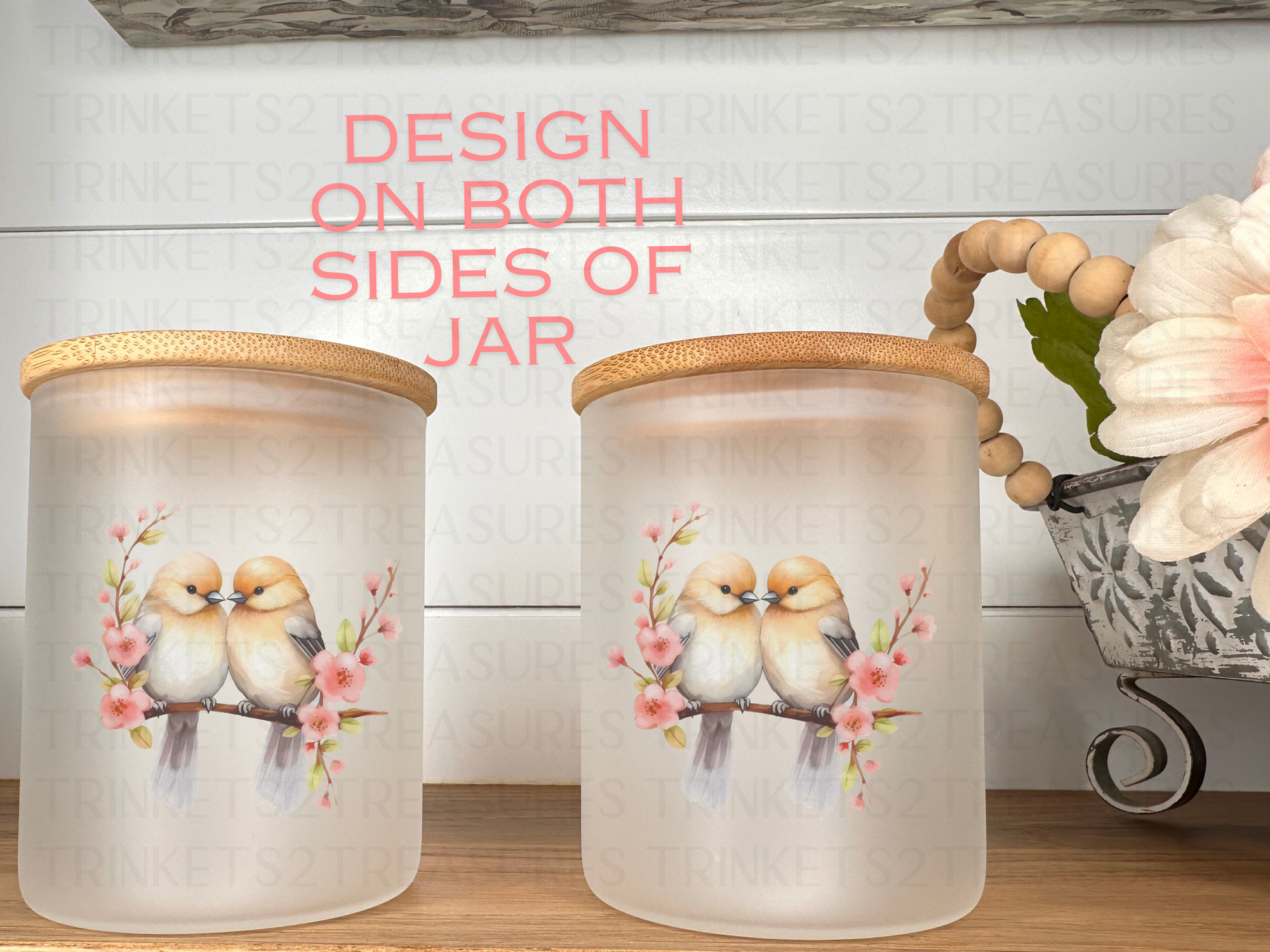 10 oz Frosted Candle Jars with Bamboo Lid/Multi-Purpose Jar/Love Birds/#511