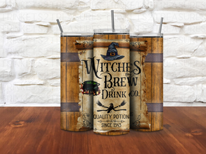 Personalized 20 oz Stainless Steel Tumbler with Metal Straw and Witches Brew Design #336