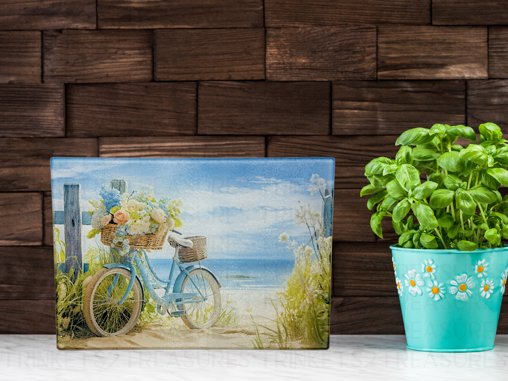 Personalized 8" x 11" Textured & Tempered Glass Cutting Board/beach Scene/Space Saving Kitchen Accessory/#601