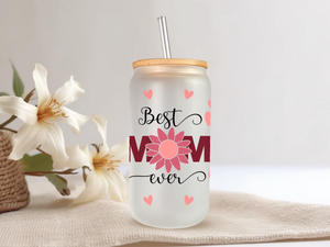 18oz Personalized  Frosted Glass Tumbler with Best Mom Ever #224