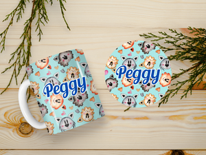 Personalized Ceramic Mug and Matching Coaster Set/11 oz or 15 oz Coffee Mug/Kitty Love #137