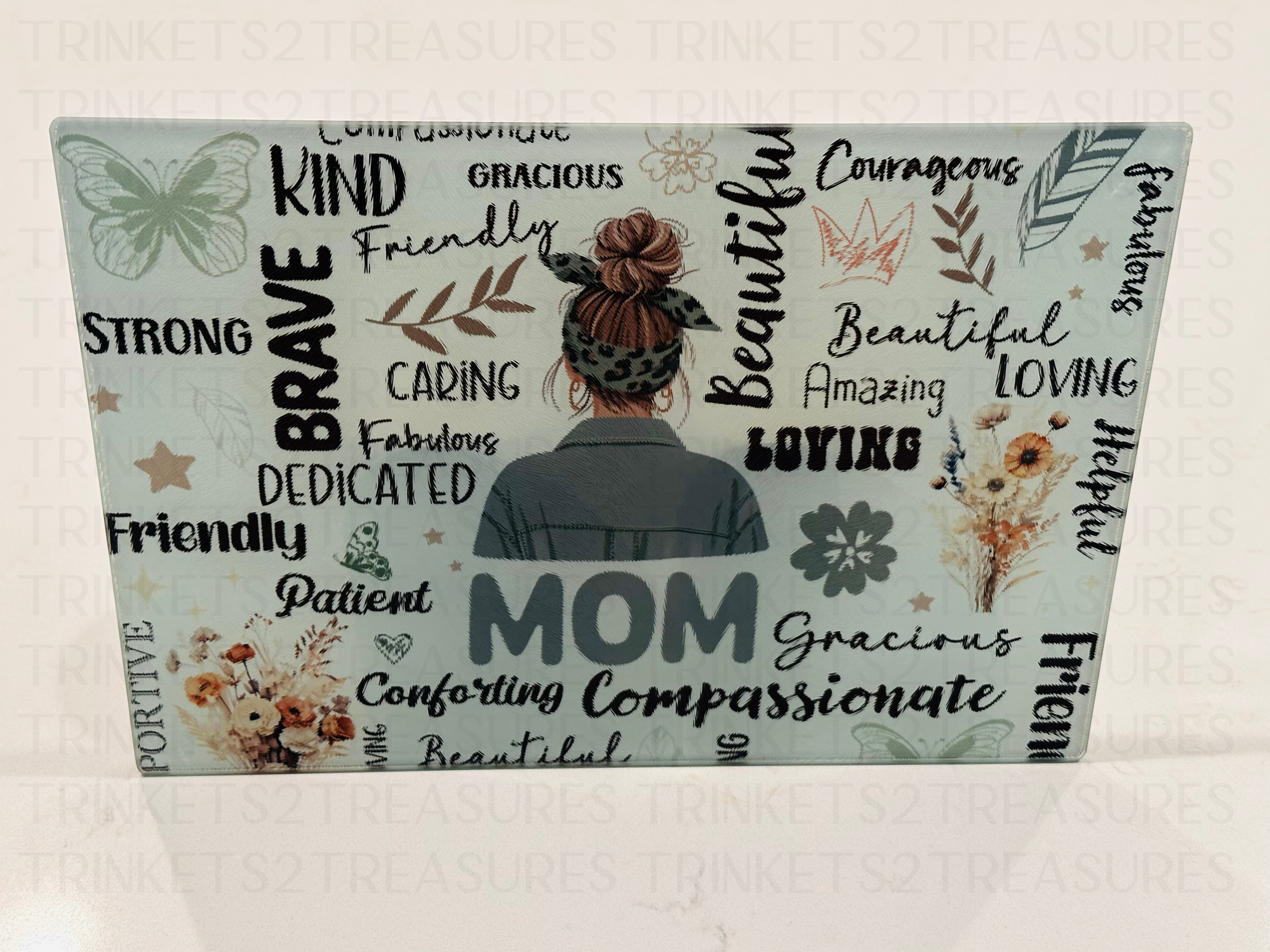 Personalized 8" x 11" Textured & Tempered Glass Cutting Board/Mom Description #606