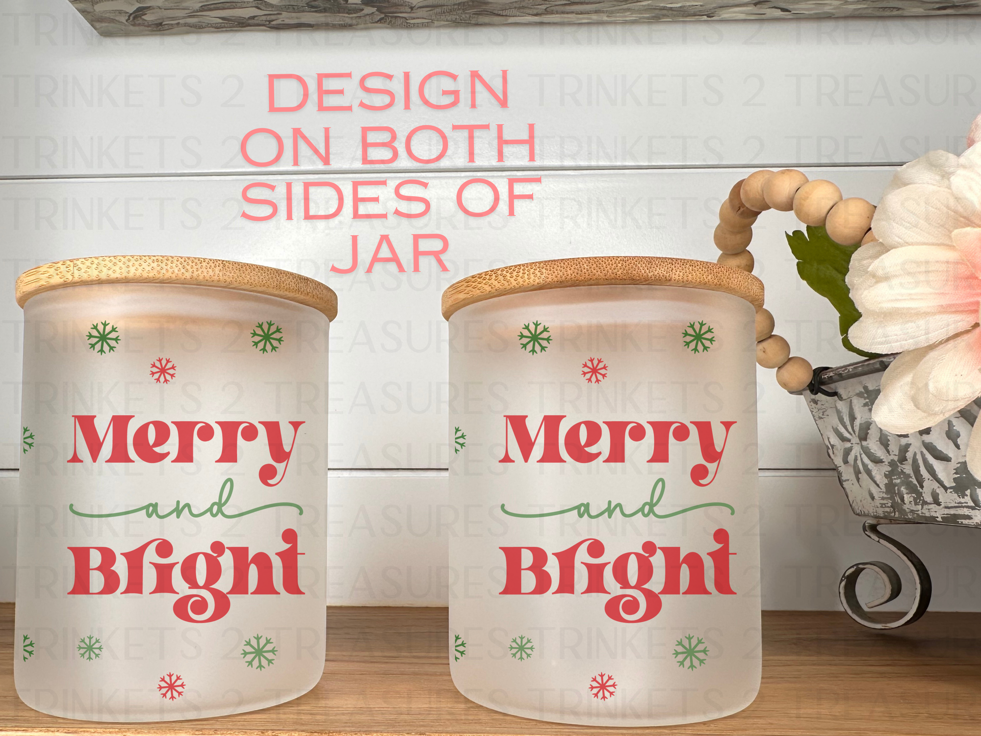 10 oz Frosted Candle Jars with Bamboo Lid/Multi-Purpose Jar/Merry & Bright/#522