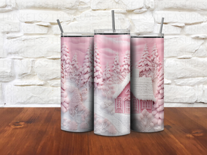 Personalized 20 oz Stainless Steel Tumbler with Metal Straw and Pink Wonderland Design #338