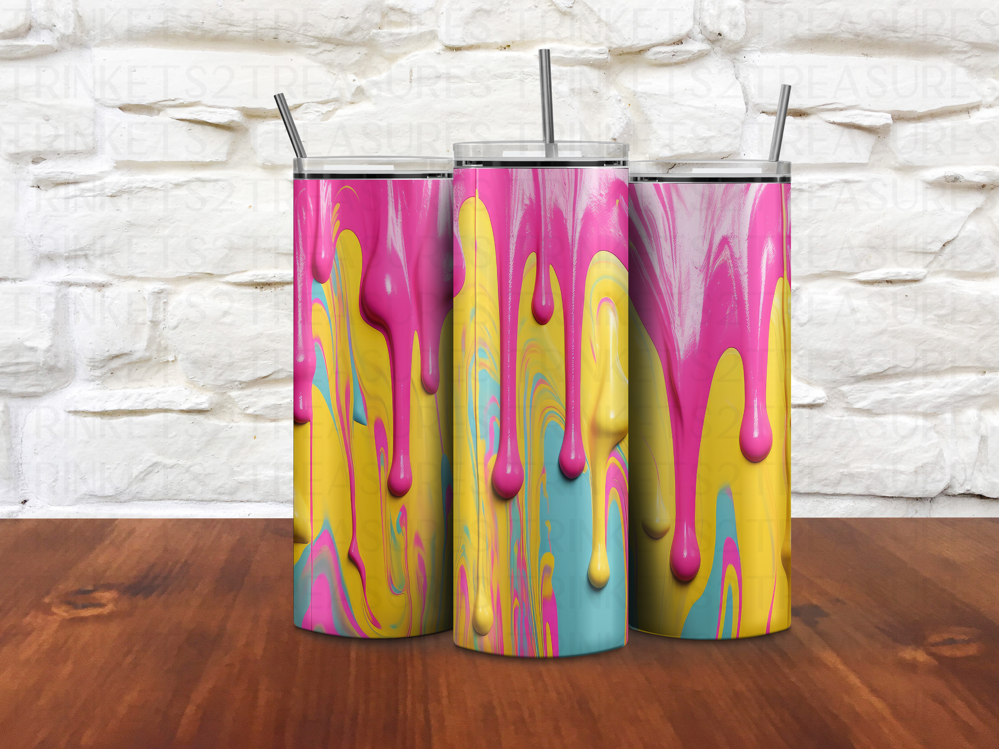 Personalized 20 oz Stainless Steel Tumbler with Metal Straw and Paint Drip Design #323