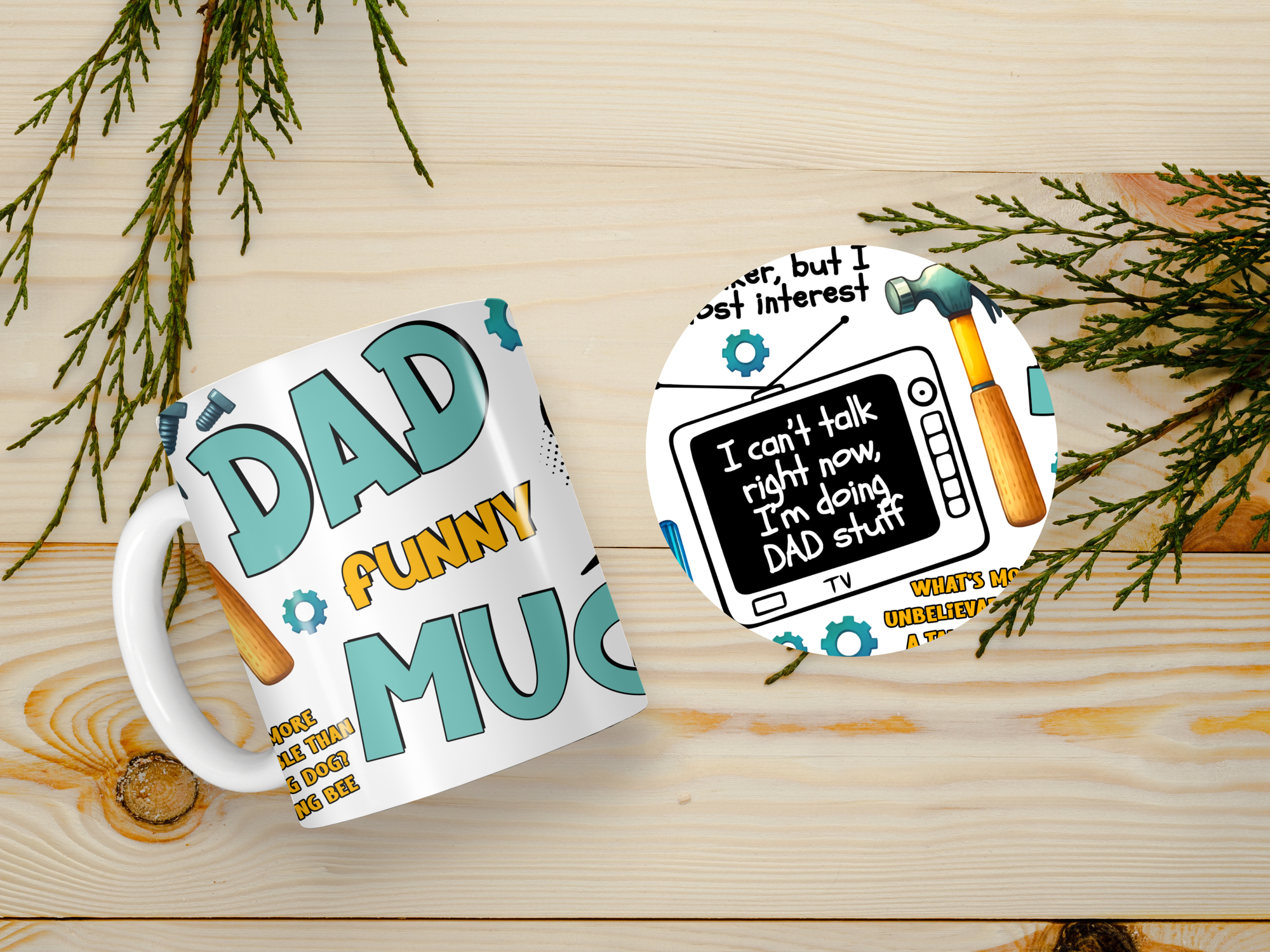 Personalized Ceramic Mug and Matching Coaster Set/11 oz or 15 oz Coffee Mug/Dad Funny Mug #125