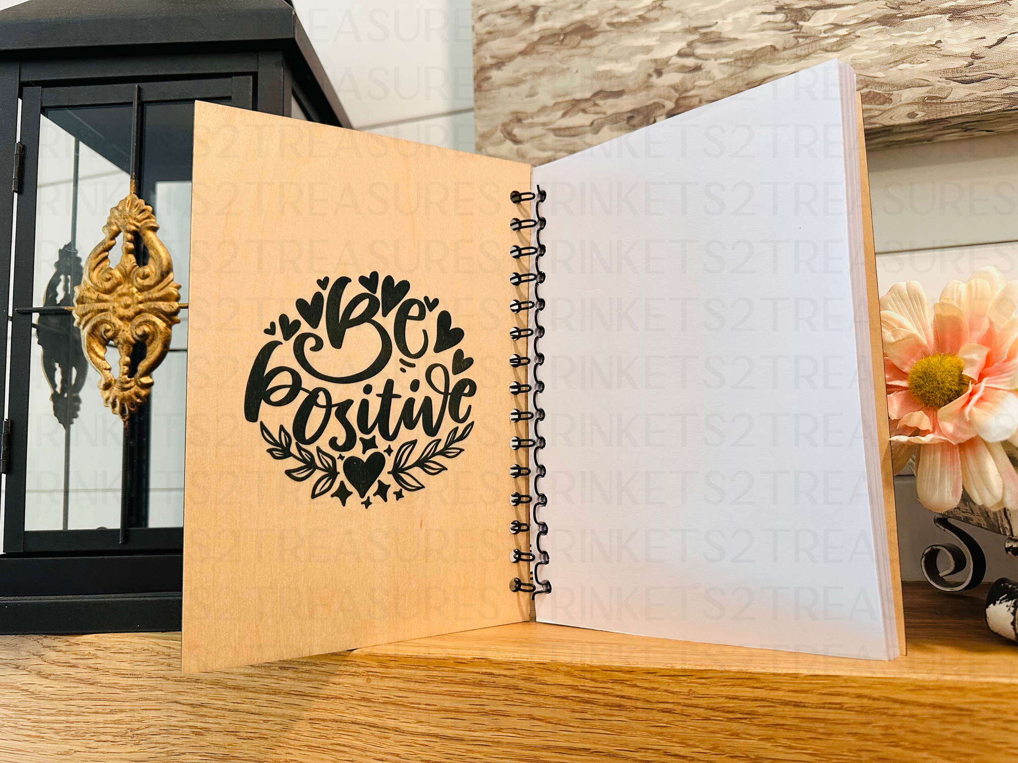 Personalized Sunflowers & Cows Wood Cover Notebook #1003