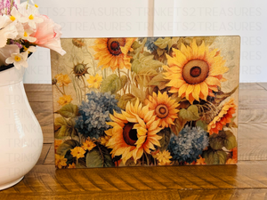 Personalized 8" x 11" Textured & Tempered Glass Cutting Board/Sunflower Field/#610