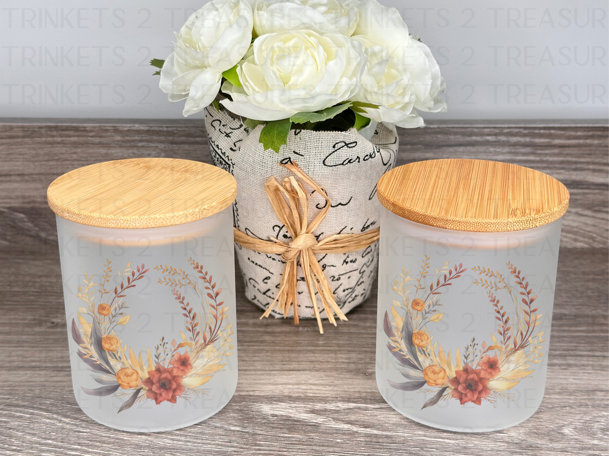 10 oz Frosted Candle Jars with Bamboo Lid/Multi-Purpose Jar/Harvest/#530