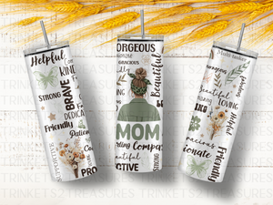 Personalized 20 oz Stainless Steel Tumbler with Metal Straw and Mom Description Designs #330