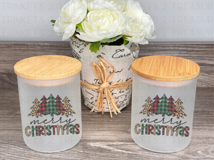 10 oz Frosted Candle Jars with Bamboo Lid/Multi-Purpose Jar/Merry Christmas/#524