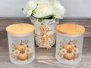 10 oz Frosted Candle Jars with Bamboo Lid/Multi-Purpose Jar/Harvest Pumpkins/#532