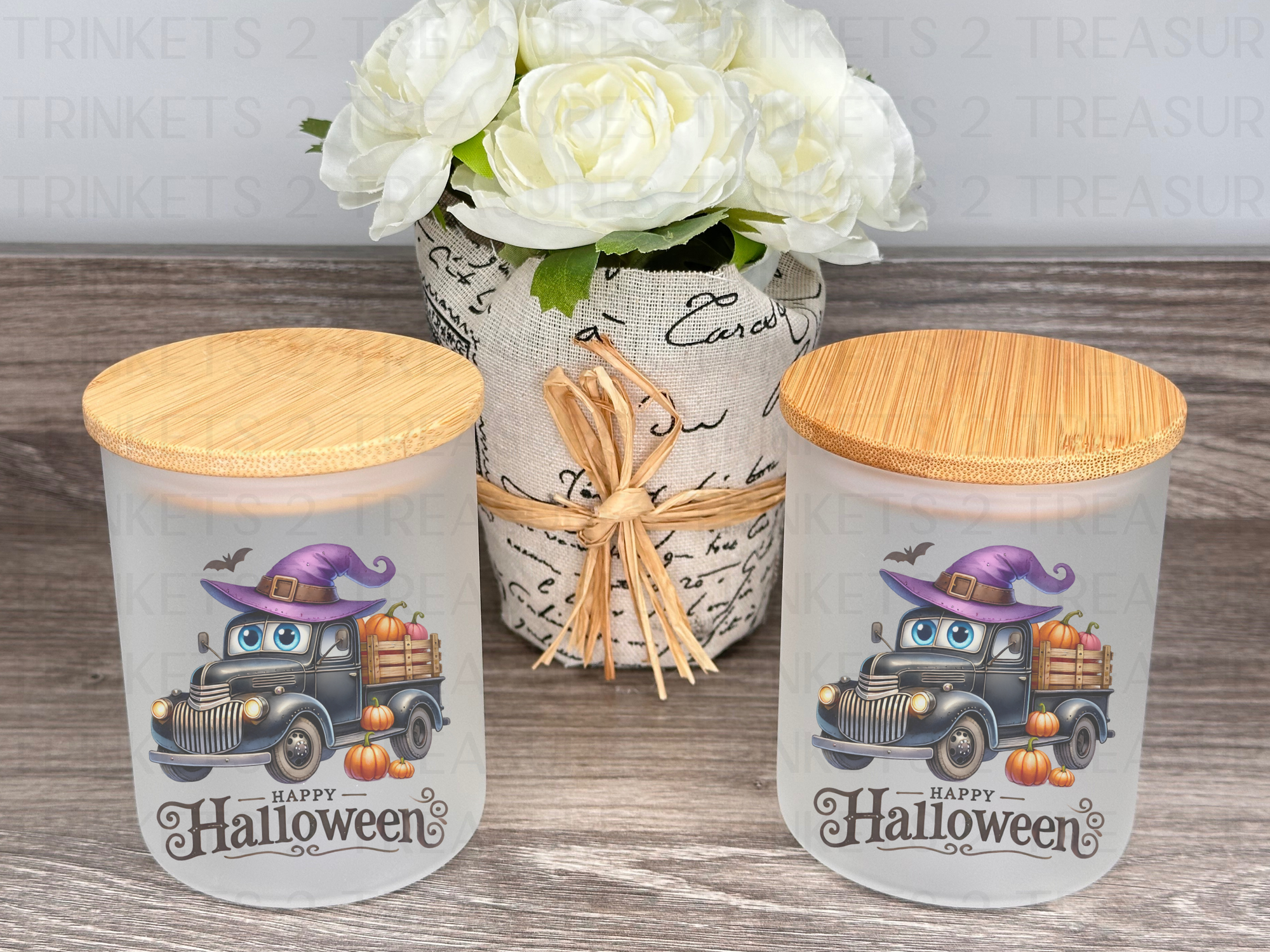 10 oz Frosted Candle Jars with Bamboo Lid/Multi-Purpose Jar/Happy Halloween/#528