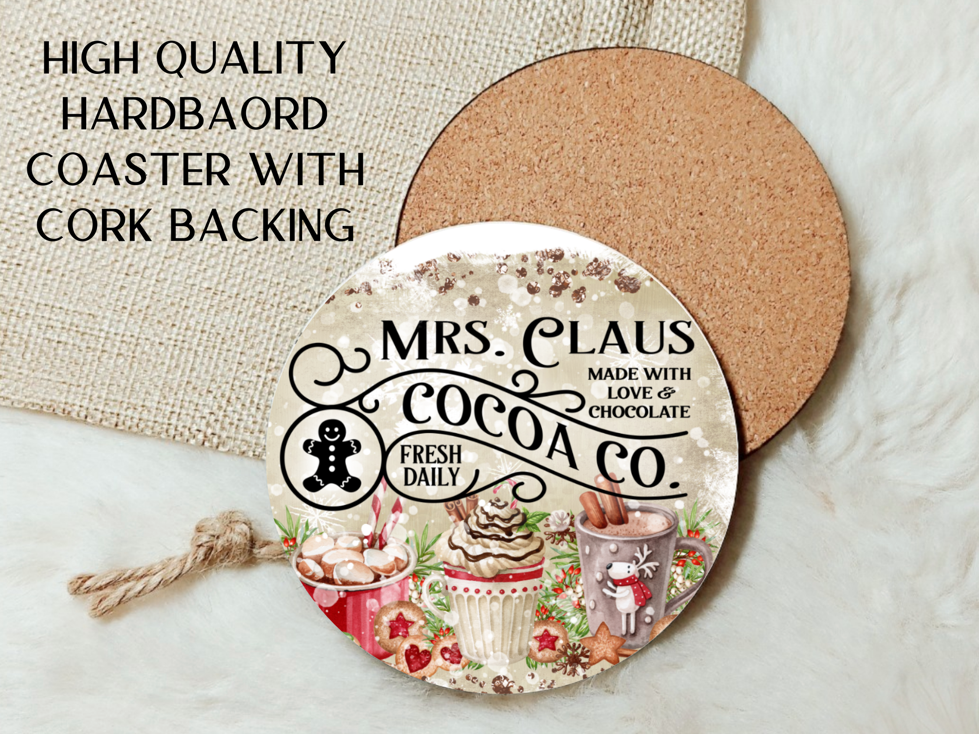 Personalized Ceramic Mug and Matching Coaster Set/11 oz or 15 oz Coffee Mug/Mrs. Claus Cocoa Company #146