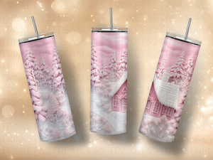 Personalized 20 oz Stainless Steel Tumbler with Metal Straw and Pink Wonderland Design #338