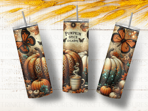 Personalized 20 oz Stainless Steel Tumbler with Metal Straw and Pumpkin Spice Season #340