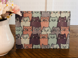 Personalized 8" x 11" Textured & Tempered Glass Cutting Board/Kitty Crowd/#612