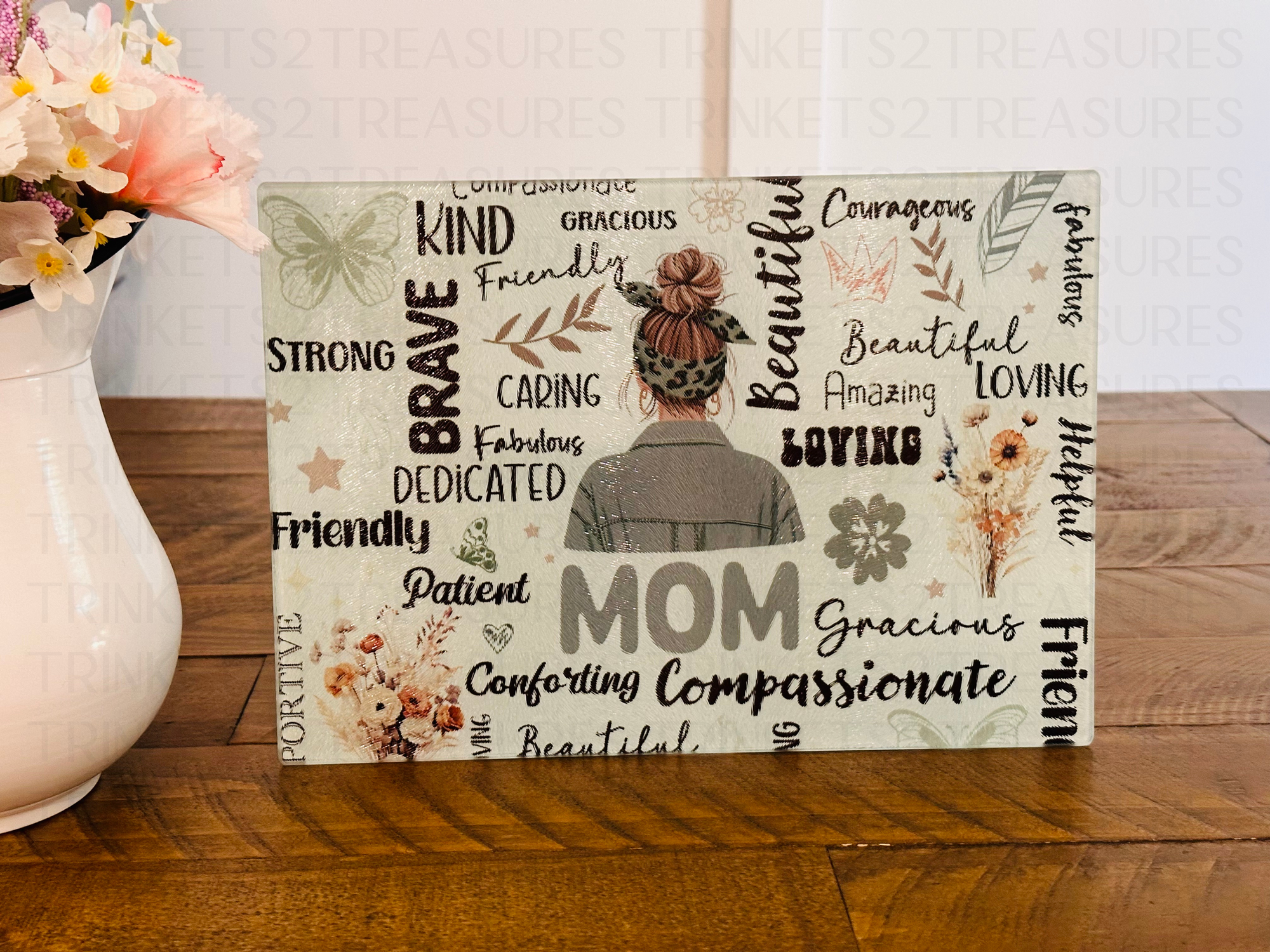 Personalized 8" x 11" Textured & Tempered Glass Cutting Board/Mom Description #606