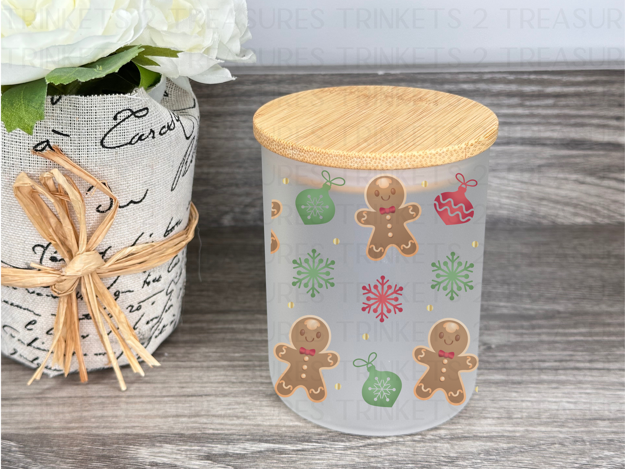 10 oz Frosted Candle Jars with Bamboo Lid/Multi-Purpose Jar/Gingerbread Men/#523