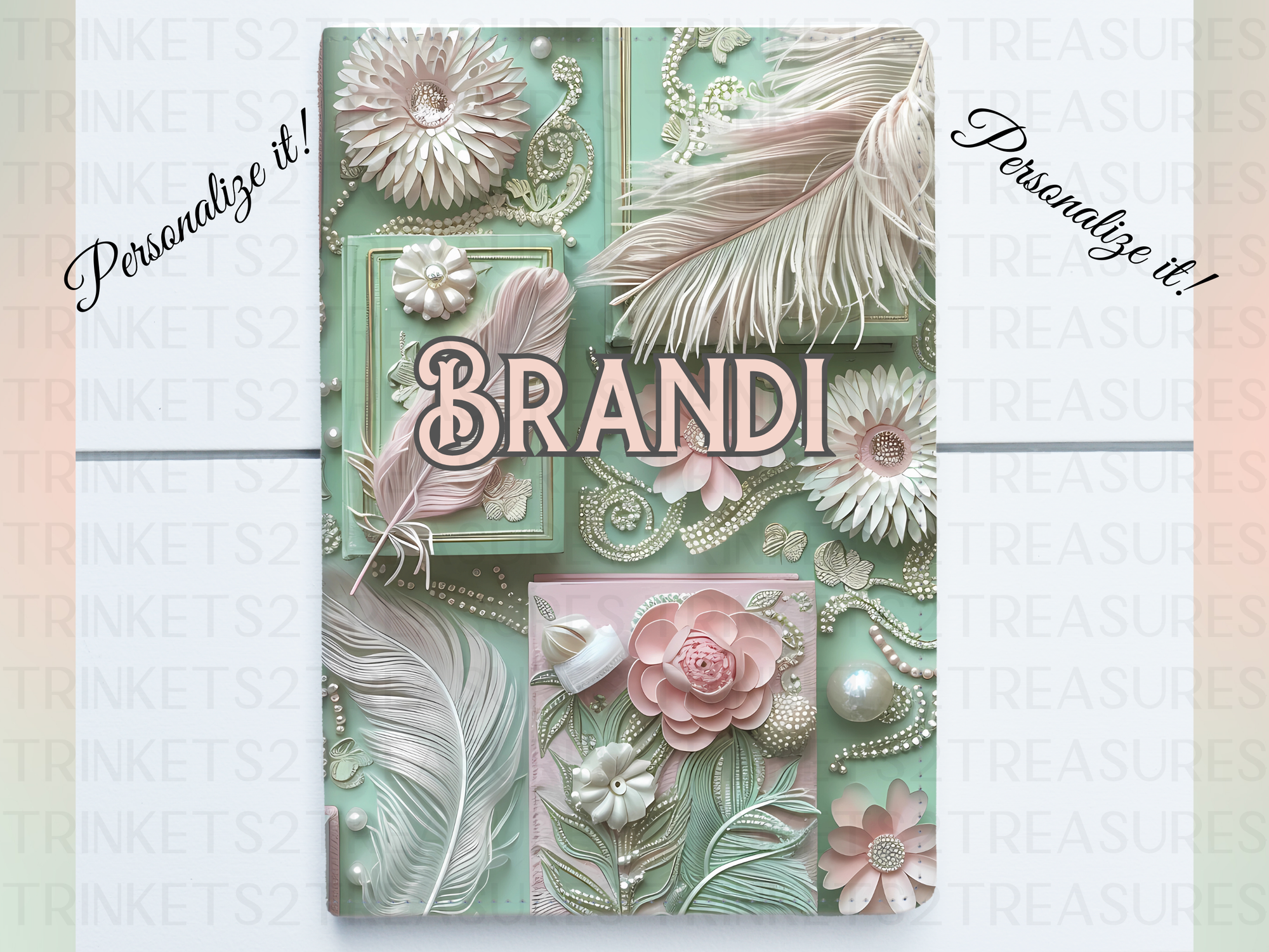 Personalized Journal and Matching Bookmark Feather Elegance Keepsake Journal #811