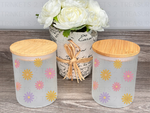 10 oz Frosted Candle Jars with Bamboo Lid/Multi-Purpose Jar/Daisies/#525