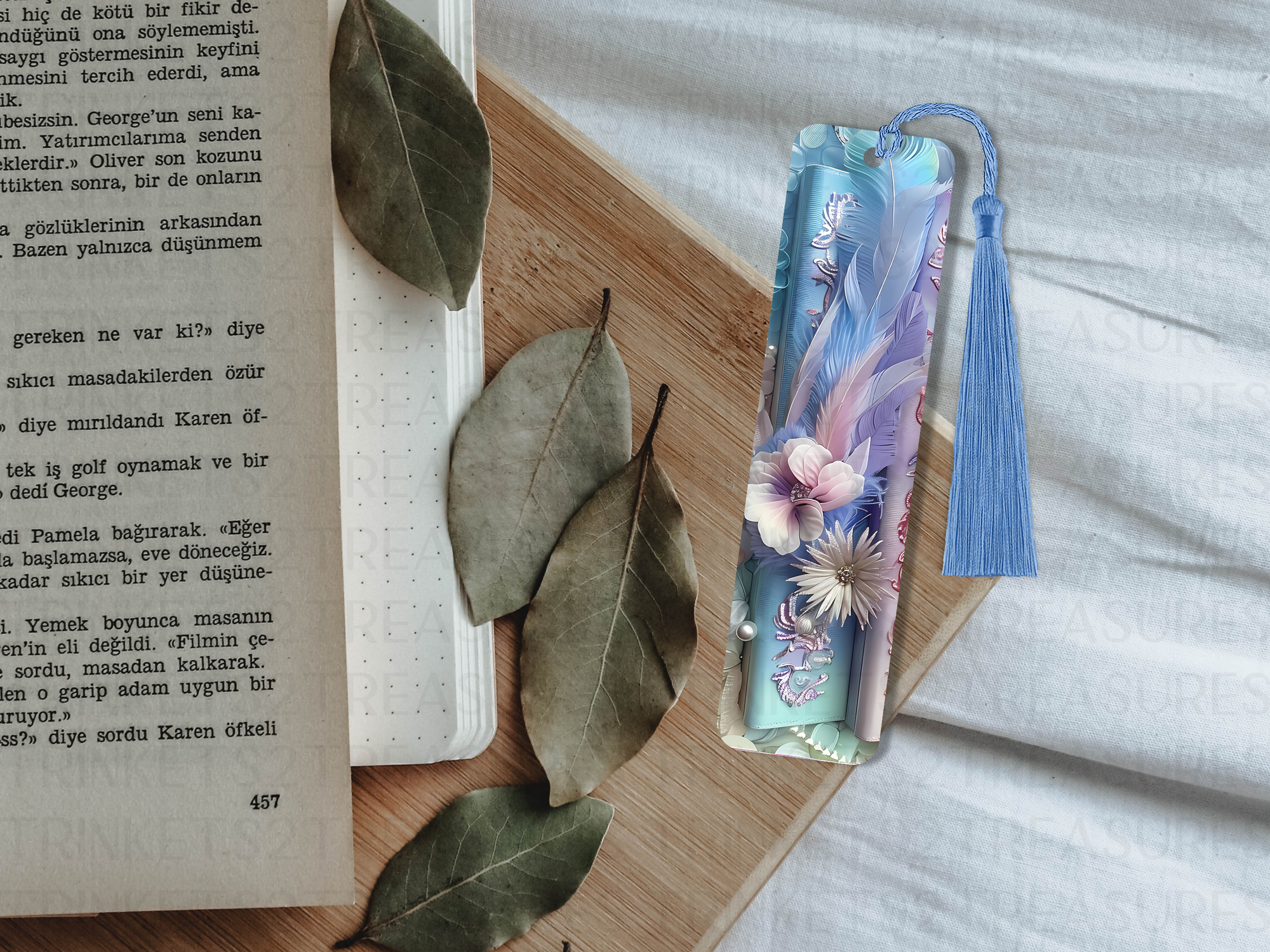 Bookmark and Tassel with Double Sided Sublimation Elegant Blue Book #907