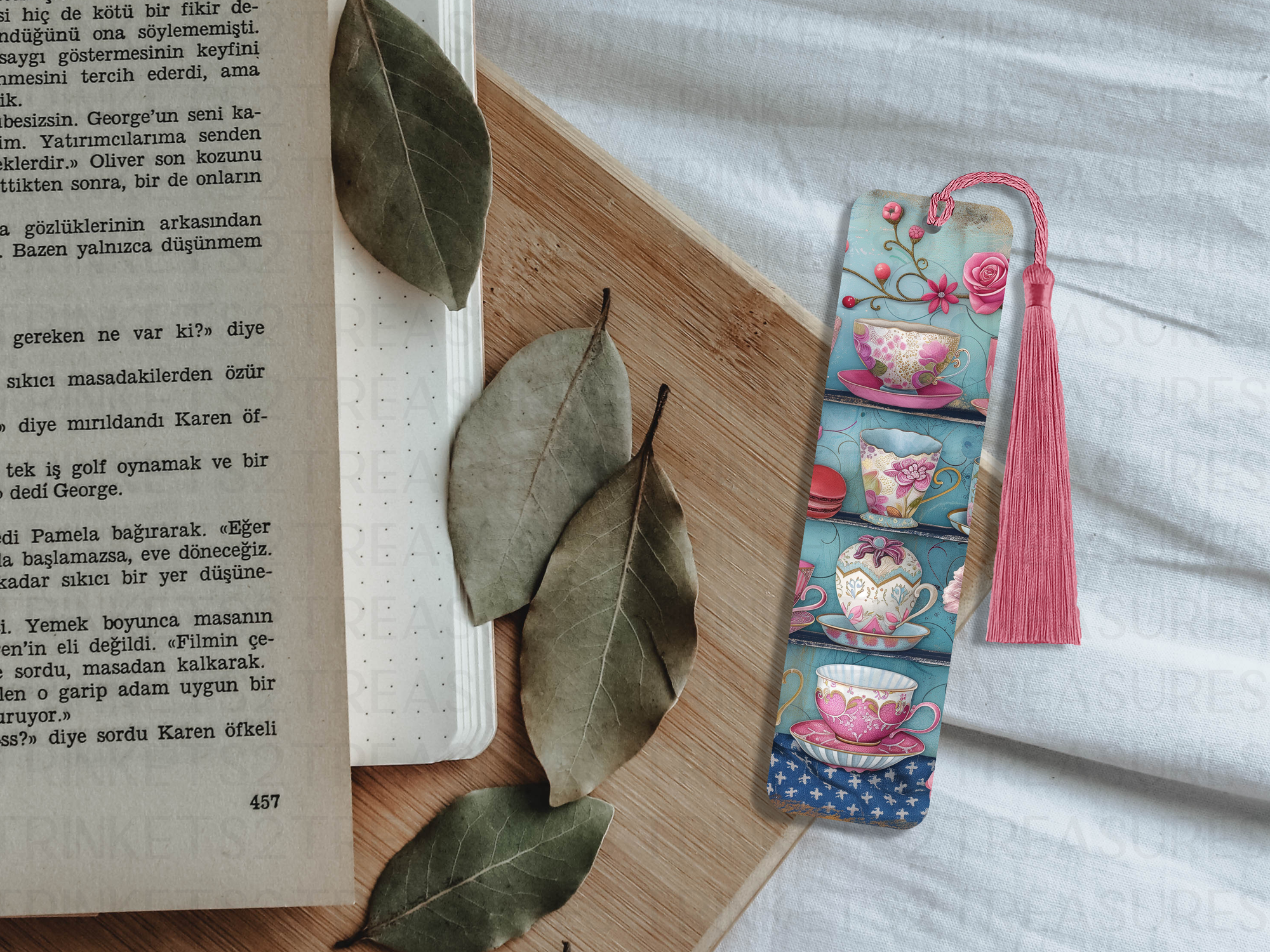 Bookmark and Tassel with Double Sided Sublimation Dainty Tea Cups #914