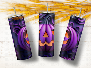 Personalized 20 oz Stainless Steel Tumbler with Metal Straw and Pumpkin Purple Delight Design #332