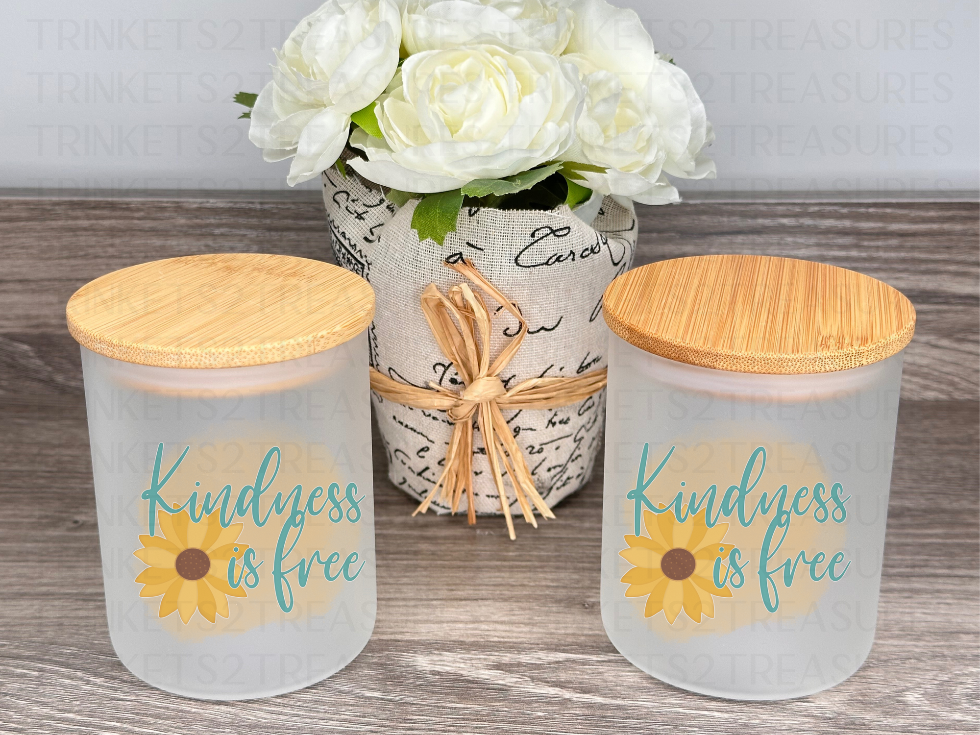 10 oz Frosted Candle Jars with Bamboo Lid/Multi-Purpose Jar/Kindness is Free/#521