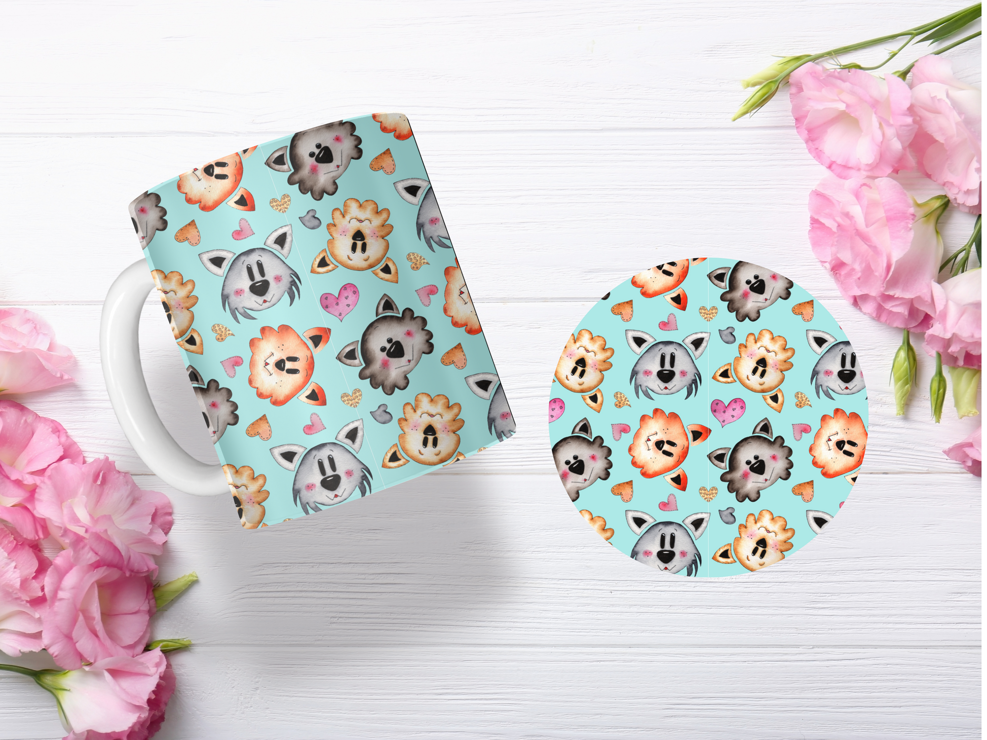 Personalized Ceramic Mug and Matching Coaster Set/11 oz or 15 oz Coffee Mug/Kitty Love #137