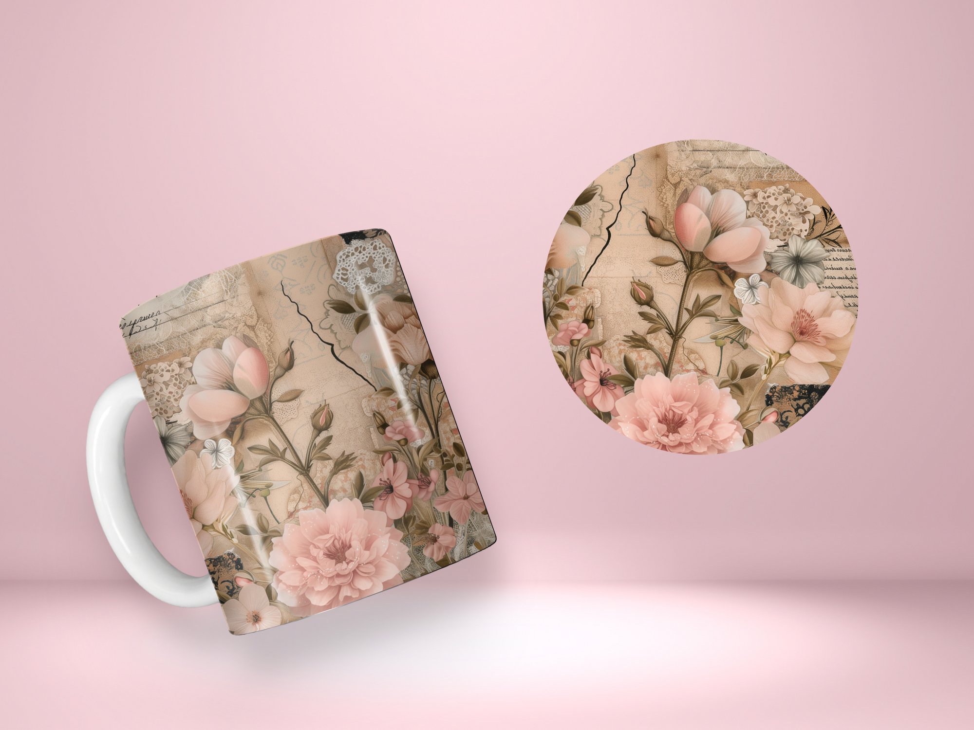 Personalized Ceramic Mug and Matching Coaster Set/11 oz or 15 oz Coffee Mug/Victorian Rose #138