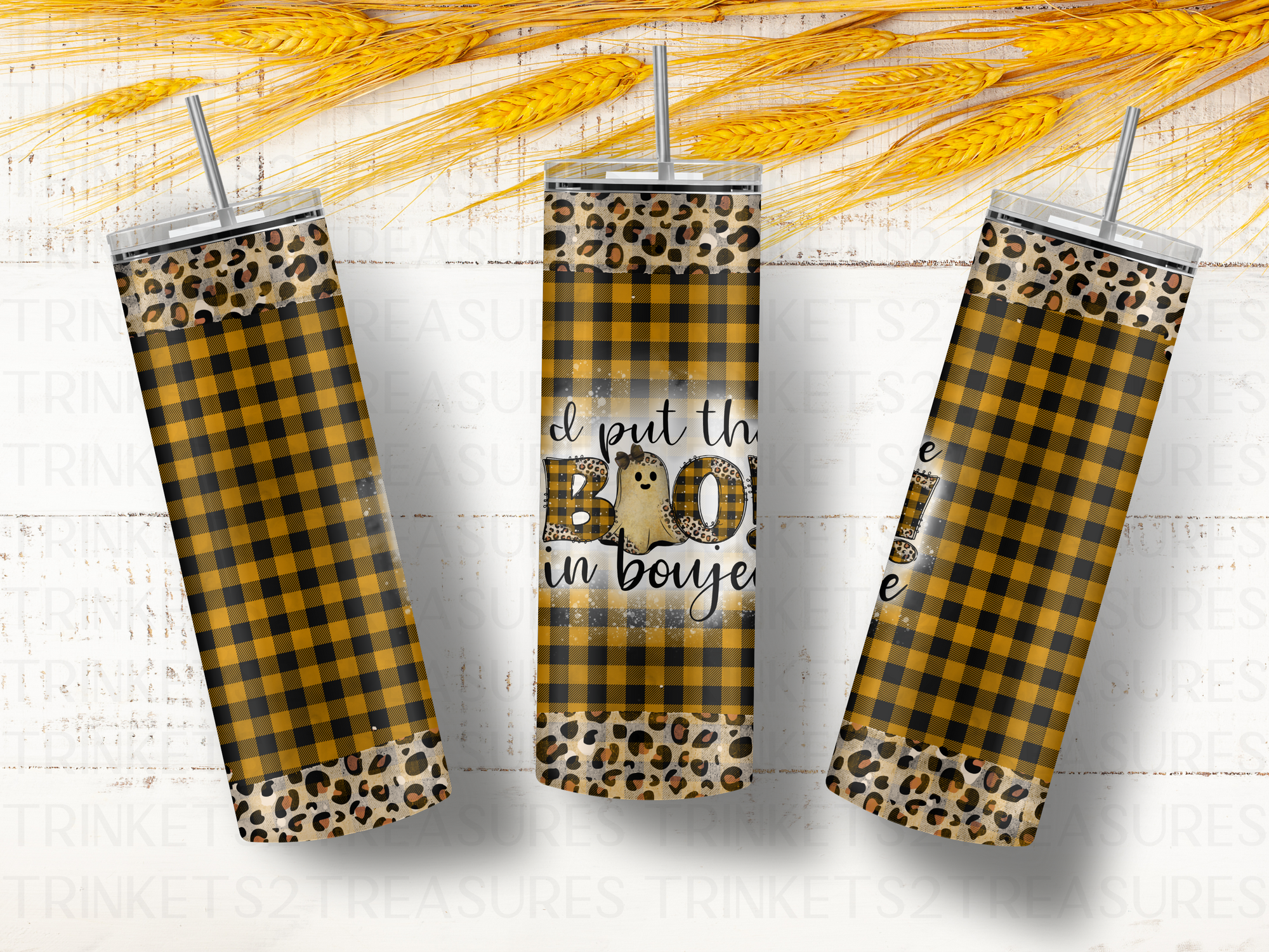 Personalized 20 oz Stainless Steel Tumbler with Metal Straw and Boo in Boujee Design #335