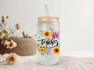 18oz Personalized  Frosted Glass Tumbler with Teacher Appreciation #223