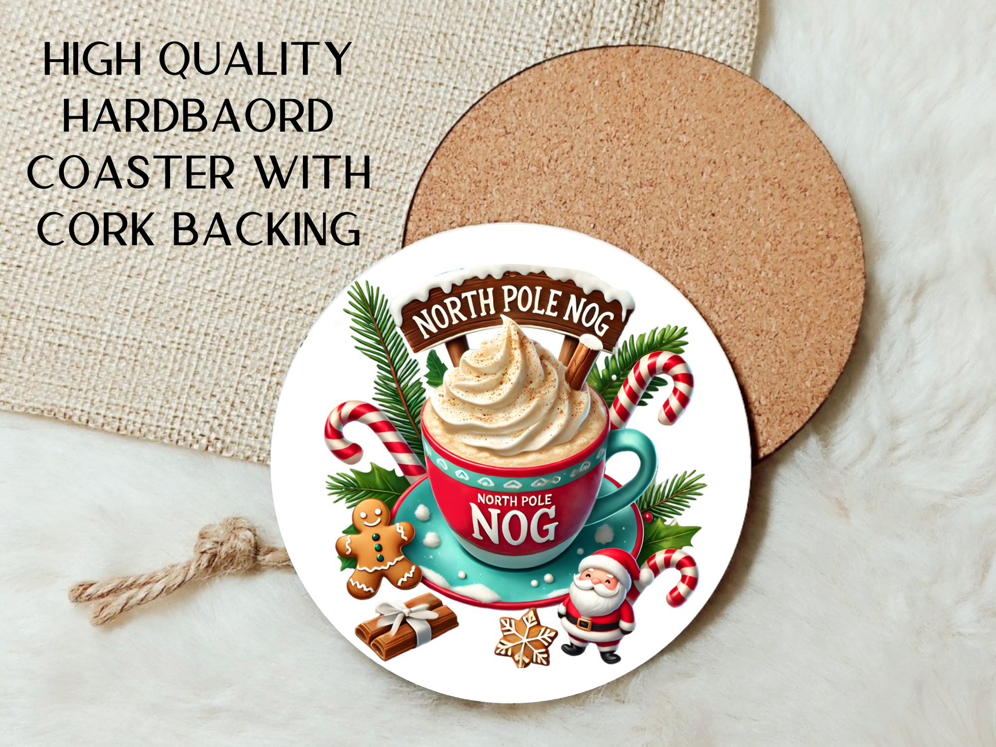 Personalized Ceramic Mug and Matching Coaster Set/11 oz or 15 oz Coffee Mug/North Pole Nog #123