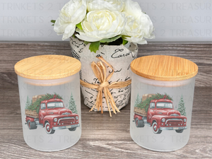 10 oz Frosted Candle Jars with Bamboo Lid/Multi-Purpose Jar/Red Truck/#531