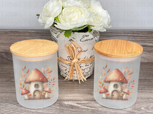 10 oz Frosted Candle Jars with Bamboo Lid/Multi-Purpose Jar/Mushroom House/#529