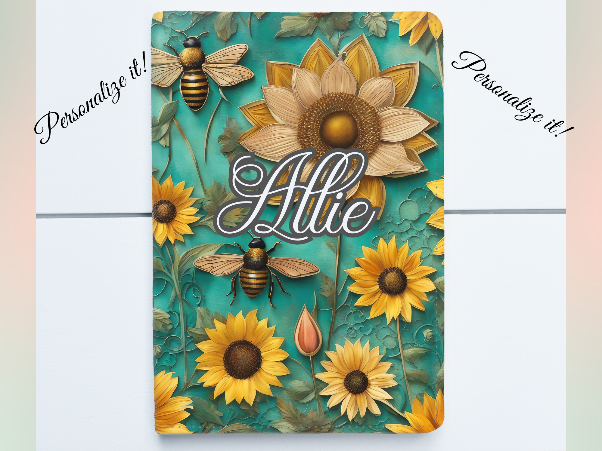 Personalized Journal and Matching Bookmark Bees & Sunflowers Keepsake Journal #805