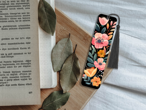 Bookmark and Tassel with Double Sided Sublimation Midnight Flowers #926