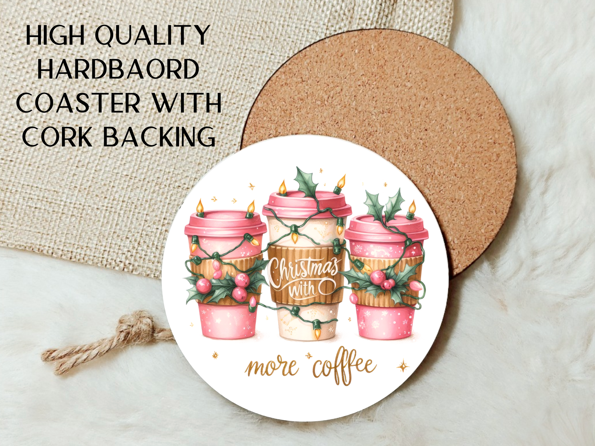 Personalized Ceramic Mug and Matching Coaster Set/11 oz or 15 oz Coffee Mug/Christmas with More Coffee #147