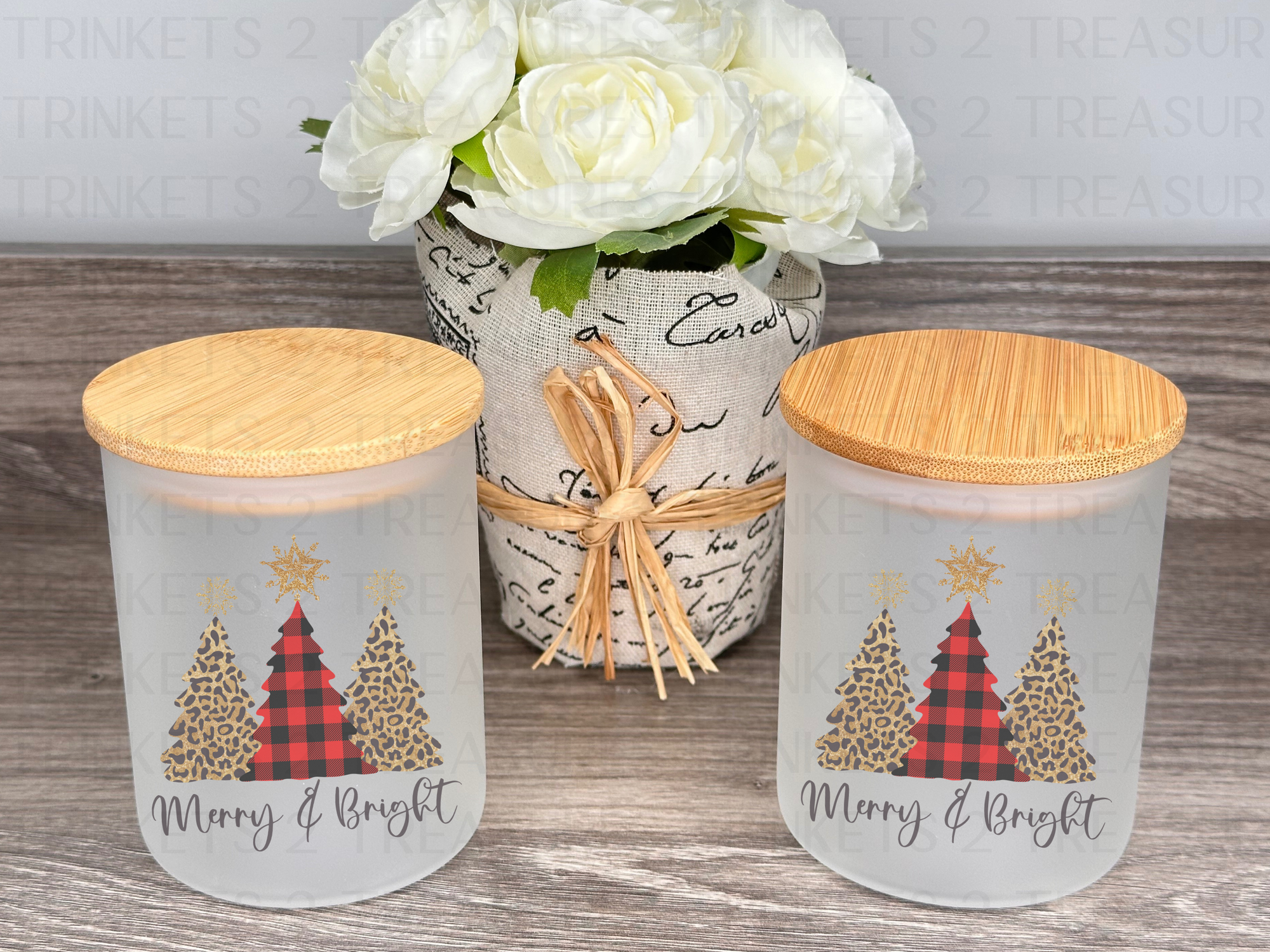 10 oz Frosted Candle Jars with Bamboo Lid/Multi-Purpose Jar/Merry & Bright Red Plaid/#535