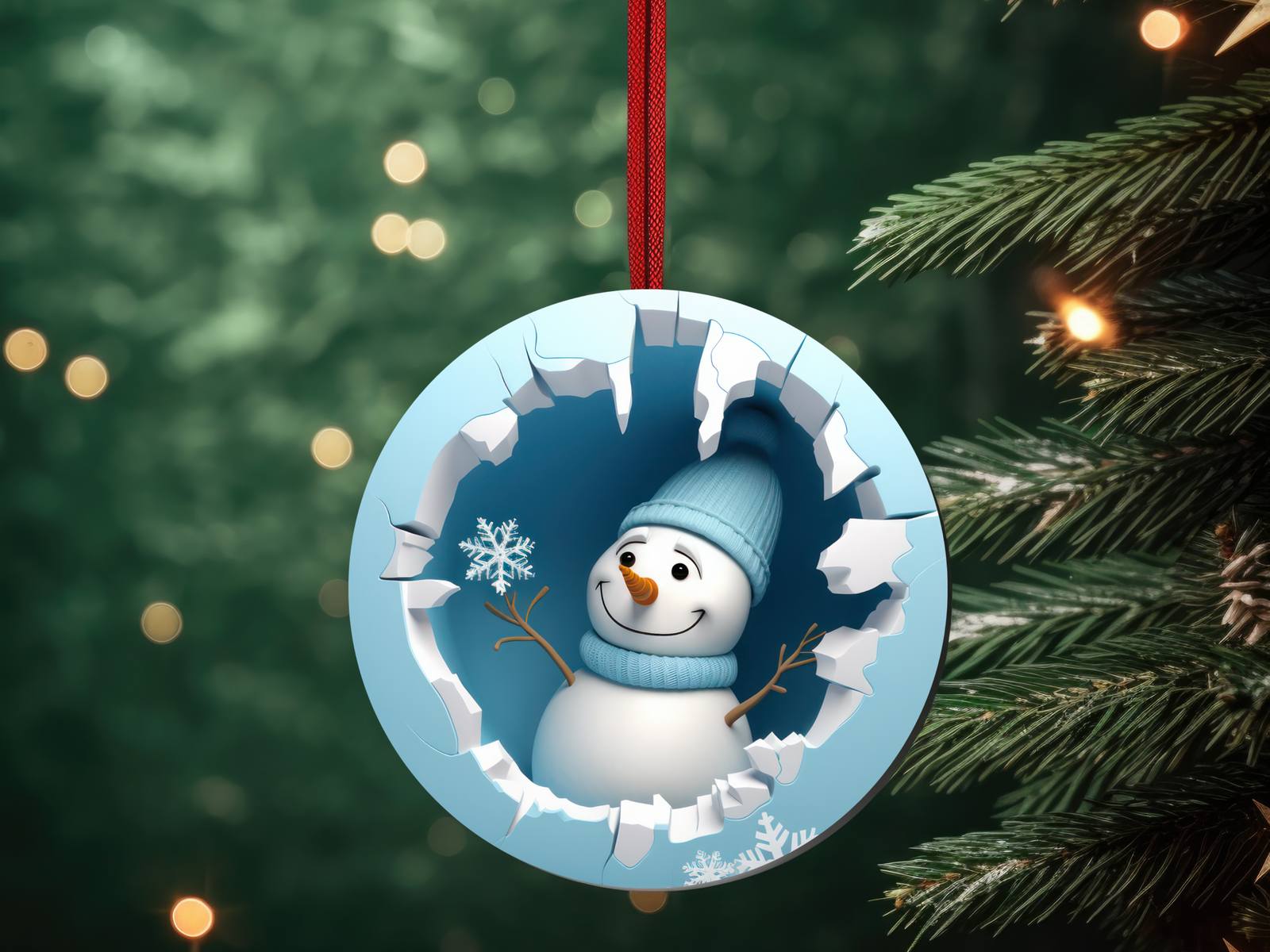 3" Ceramic Ornament 3D Snowman #409