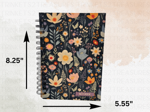 Personalized Midnight Flowers Wood Notebook #1013