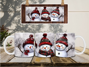 Personalized Ceramic Mug and Matching Coaster Set/11 oz or 15 oz Coffee Mug/3 Snowman Design/#120