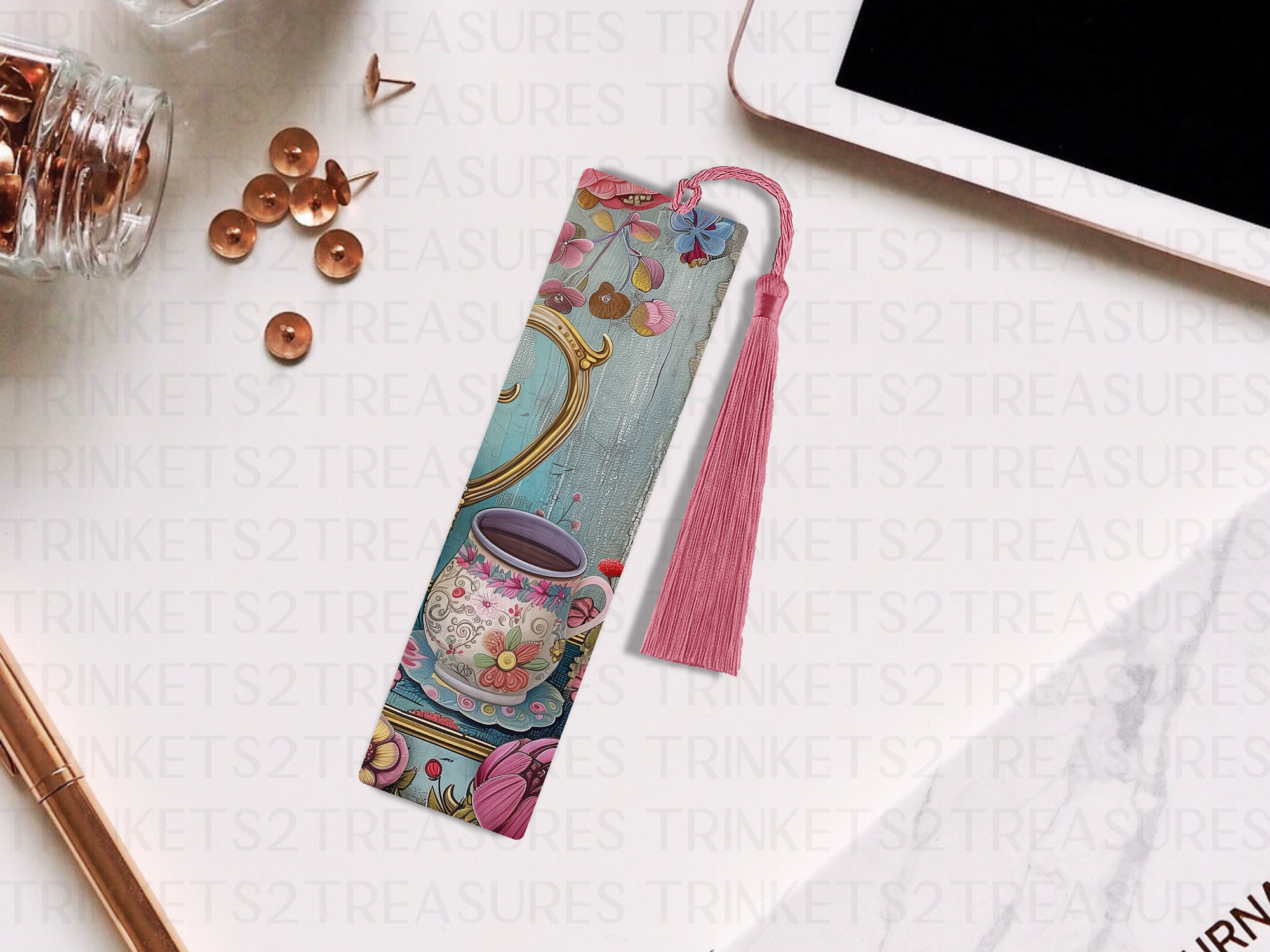 Bookmark and Tassel with Double Sided Sublimation Victorian Teacup #920