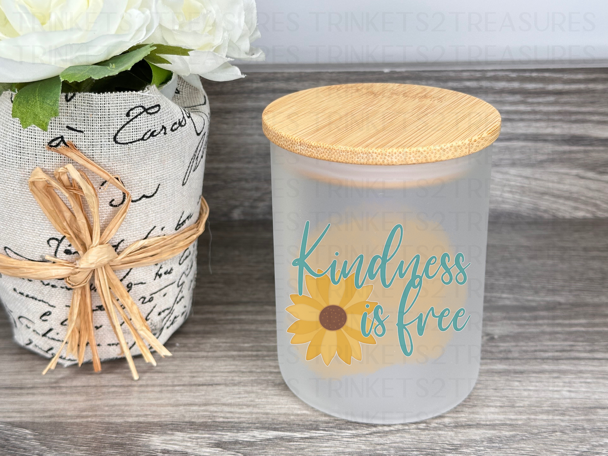 10 oz Frosted Candle Jars with Bamboo Lid/Multi-Purpose Jar/Kindness is Free/#521