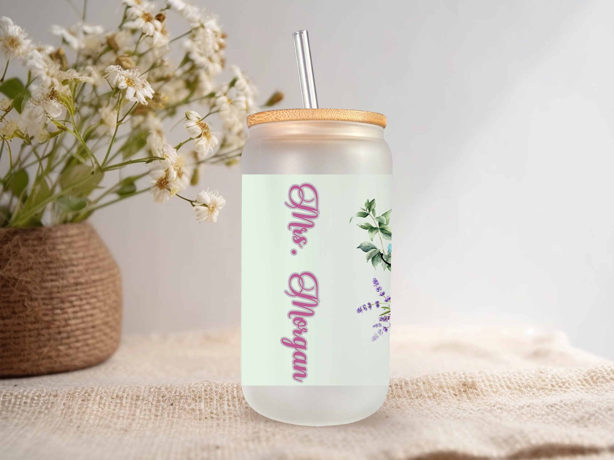 18oz Personalized  Frosted Glass Tumbler with Teacher Appreciation #223