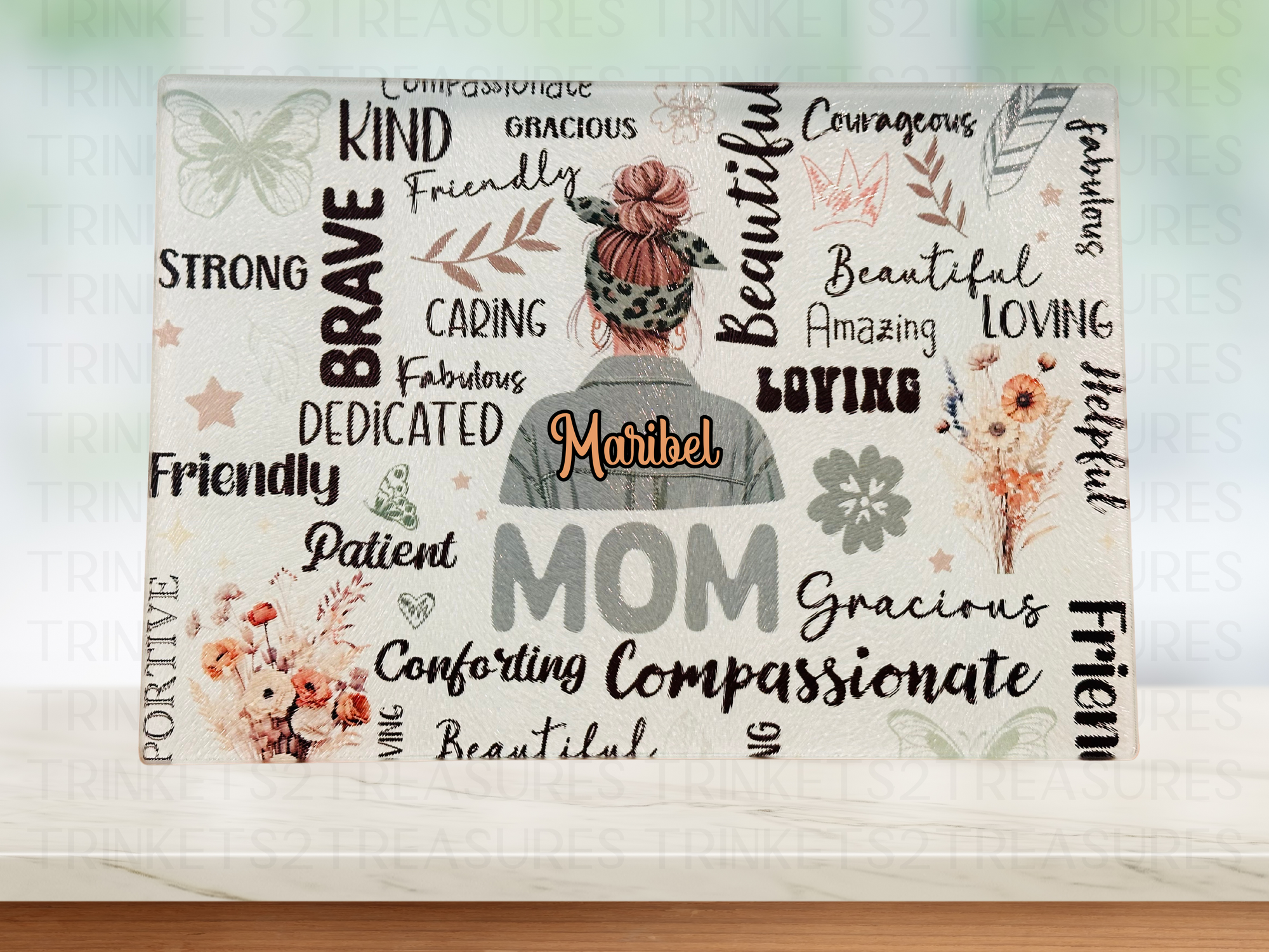 Personalized 8" x 11" Textured & Tempered Glass Cutting Board/Mom Description #606