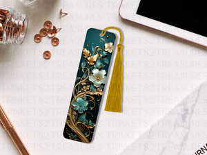 Bookmark and Tassel with Double Sided Sublimation Green & Gold Swirl #906