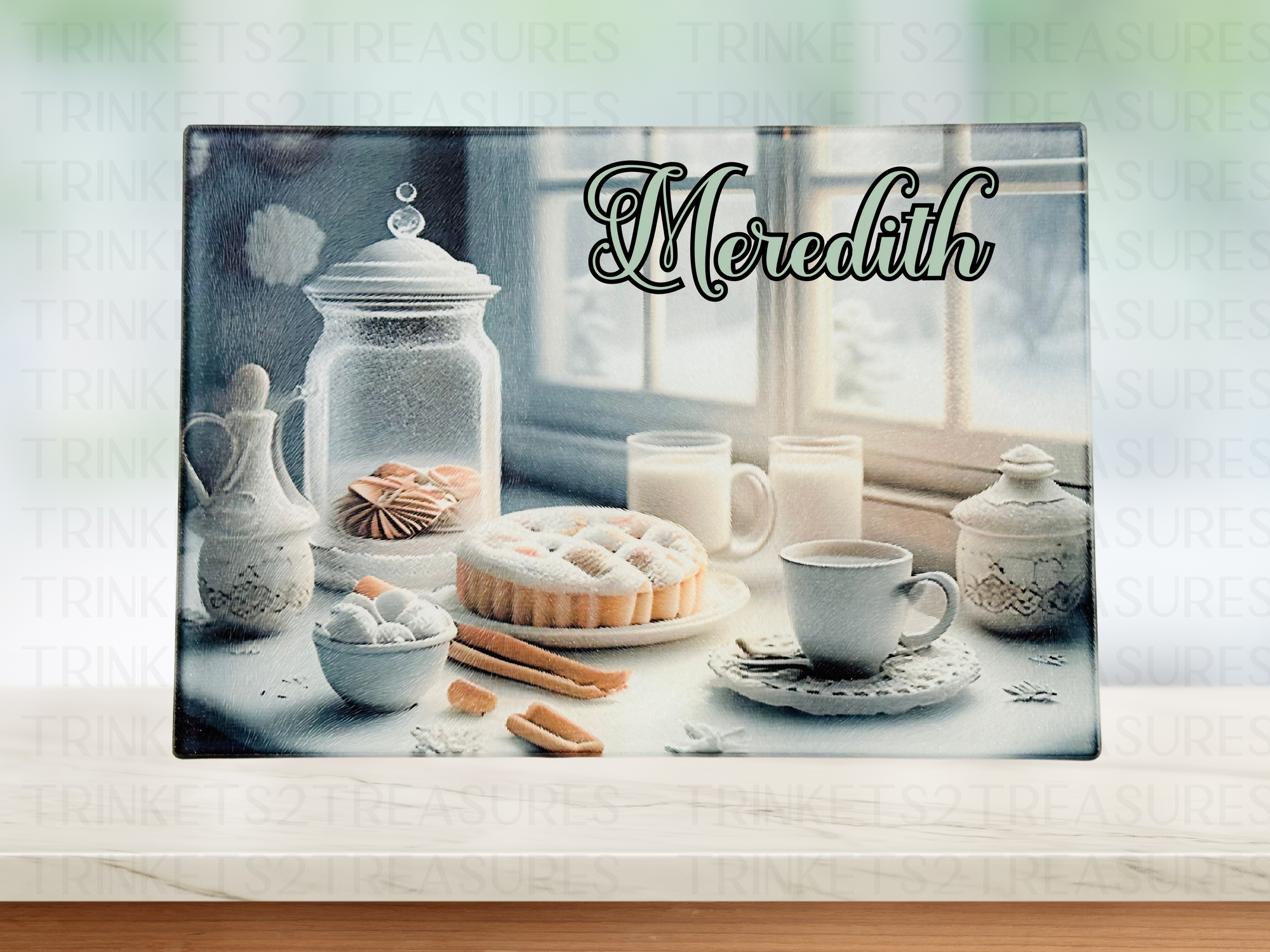 Personalized 8" x 11" Textured & Tempered Glass Cutting Board/Winter Sweets/#618